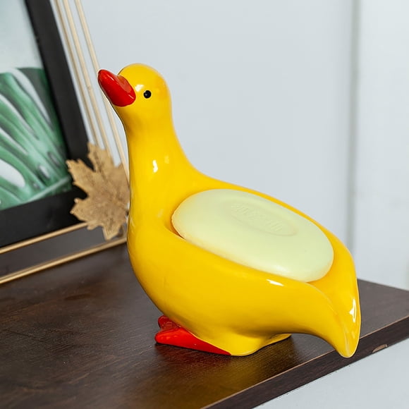 Jabonera de Cerámica con Forma de Pato Amarillo | Jabonera con Forma de Pato y Drenaje | Organizador de Baño Duradero para Anillos de Jabón y Aretes | Multiusos para Encimera de Cocina
