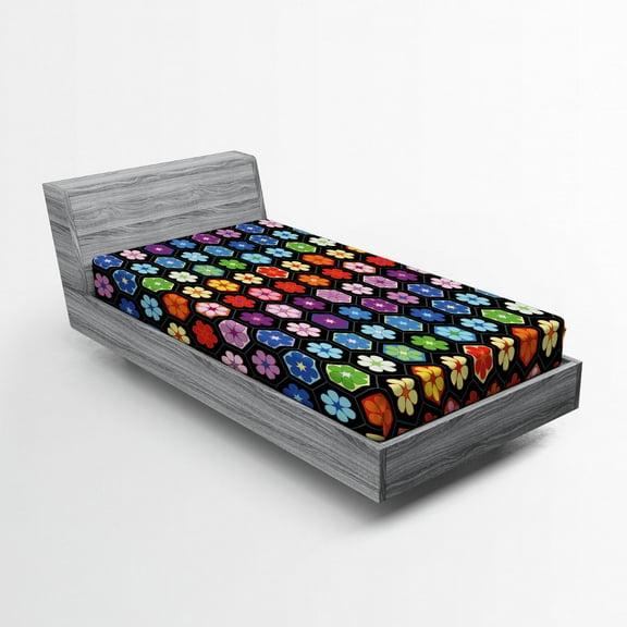 Ambesonne Flower Fitted Sheet, Colorful Daisy Blooms, Twin Size, Multicolor