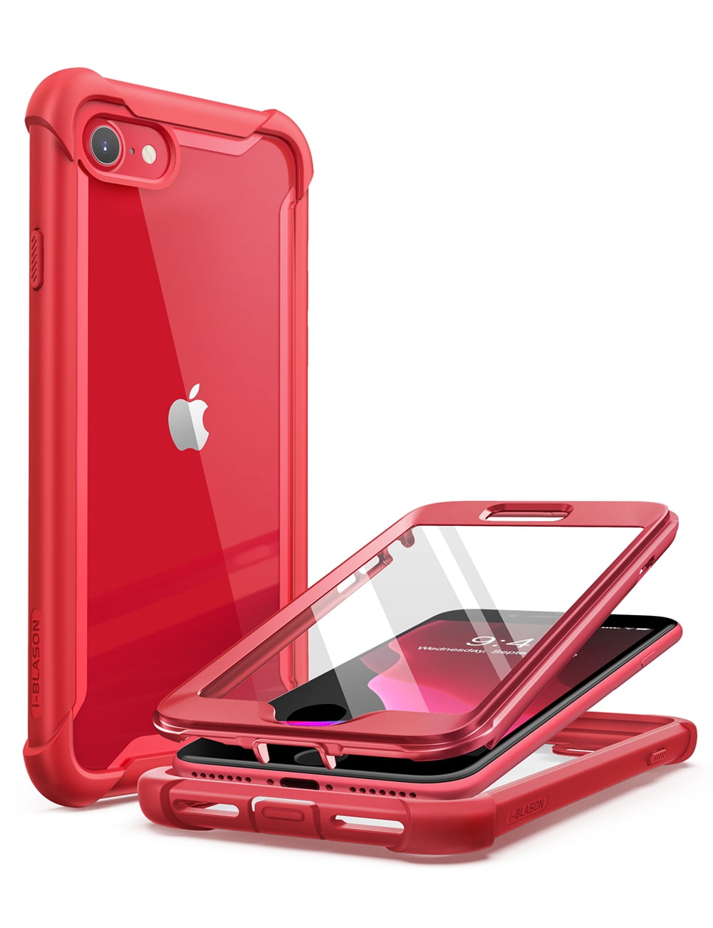i-Blason Ares Clear Series Designed (Built-in Screen Protector) Full-Body Rugged Clear Bumper Case for iPhone SE 2020/ iPhone 8/ iPhone 7 (Red)