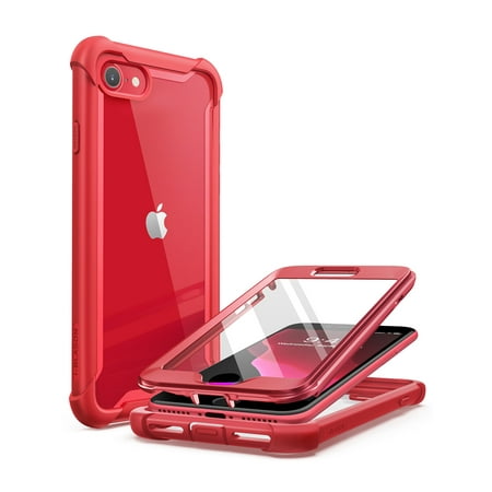 i-Blason Ares Clear Series Designed (Built-in Screen Protector) Full-Body Rugged Clear Bumper Case for iPhone SE 2020/ iPhone 8/ iPhone 7 (Red)