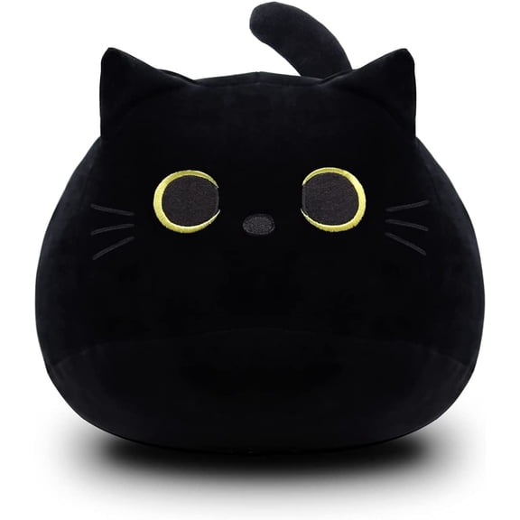 Black Cat Soft Toy Stuffed Animal, Black Cat Cuddly Animal Stuffed Animal Pillow Toy, 40cm Soft Plush Cat Stuffed Animal Doll Gift for Kids