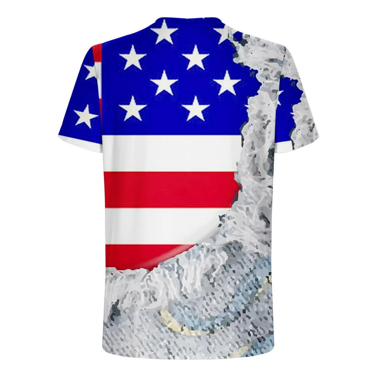 Men 4th of July Patriotic Shirts Fashion Stars Stripes Blue and Red  Patchwork Short Sleeve Tee Trendy Slim Fit Outdoor Street T Shirt 