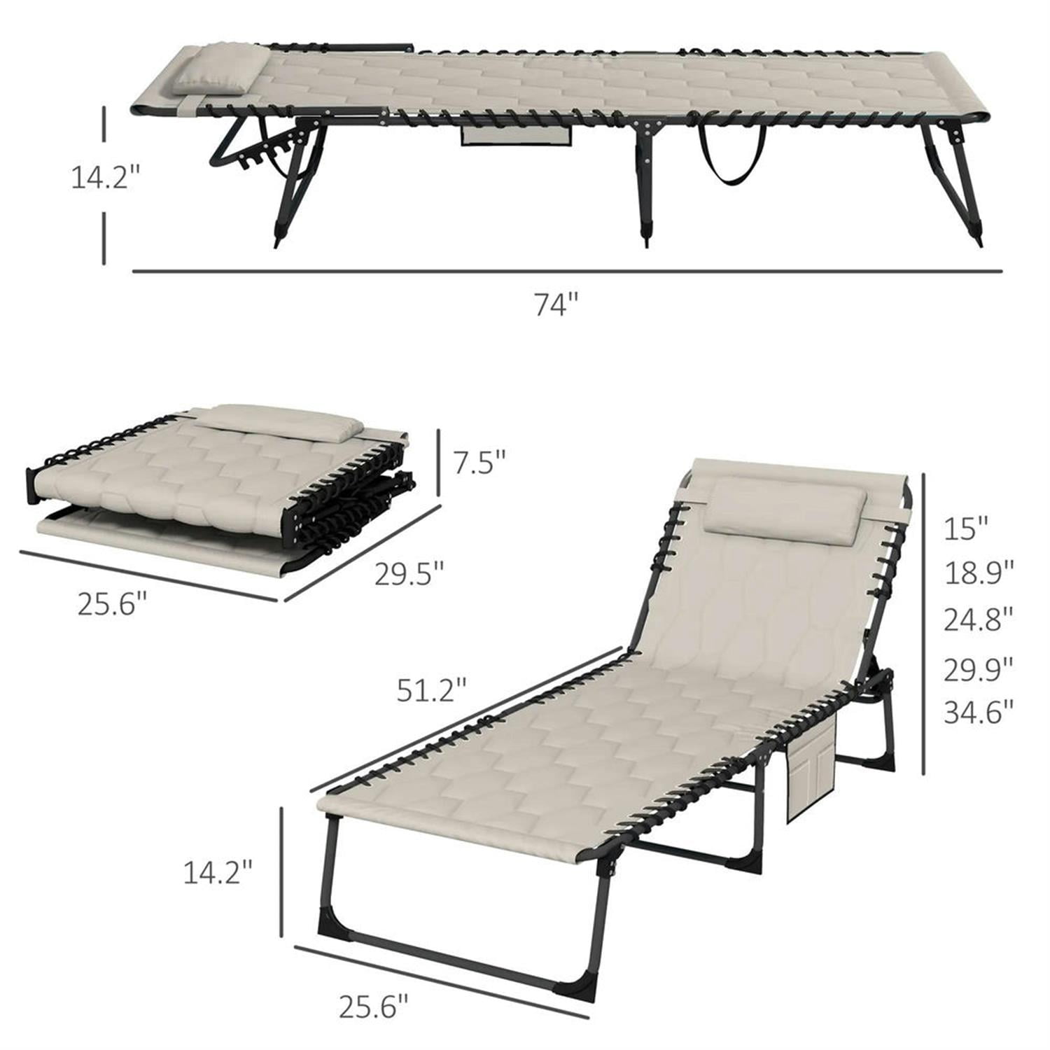 Demi Bonn 2 Piece Folding Chaise Lounge Set with Reclining Back, Portable Outdoor Patio Furniture for Beach, Yard, Beige