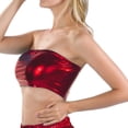 thumbnail image 3 of Women's Shiny Metallic Bandeau Top - Sexy Leather-Look Tube Top, Performance Stage Wear, Stretchy Strapless Crop Top for Parties, Clubs & Music Festivals (Red, L), 3 of 4
