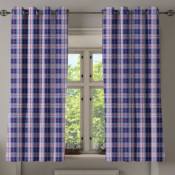Ambesonne Checkered Grommet Curtain, Vibrant Classical, 50" x 63", Maroon Royal Blue White