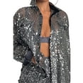 thumbnail image 4 of Wassery Women Sparkly Button Down Shirts Glitter Sequin Long Sleeve Blouse Shirts Top Bling Shiny Oversized Lapel Tops, 4 of 6