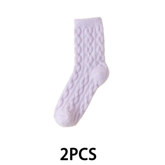 AUQ 2 Pairs Socks,Polyester Cotton Fluffy Socks,Solid Color Warmth Thick Socks Women,Sizes 4-10