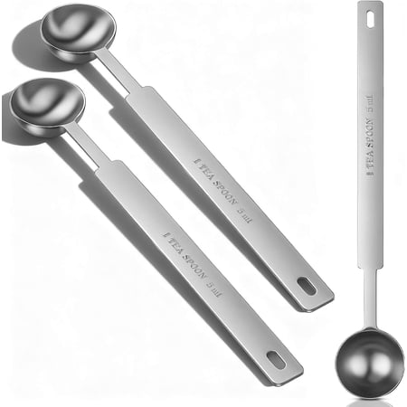 3 Pcs Stainless Steel 1 Teaspoon Scoop (5ml | 5cc | 1/3 Tablespoon), Teaspoon Measuring Spoons With Long Handle Scoop, 1 Tsp Measuring Spoon for Coffee Pet Food Grains Spices Dry Goods Kitchen Tool