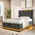 thumbnail image 5 of Euroco Upholstered Twin Size Platform Bed with Hydraulic Storage for Child, 360 Surround LED Light Linen Bed with USB Charging Station for Kids Teens, Gray, 5 of 22