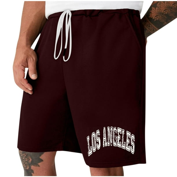 Mens Casual Shorts Lace-Up Elástico Cintura Bolsillo Ejercicio Fitness Hogar Pantalones de Media Longitud para Diario