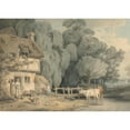 thumbnail image 2 of Francis Wheatley 18x14 Gold Ornate Wood Frame and Double Matted Museum Art Print Titled - Country Scene; Figures by a Cottage Door and Cattle in a Stream (1795), 2 of 4