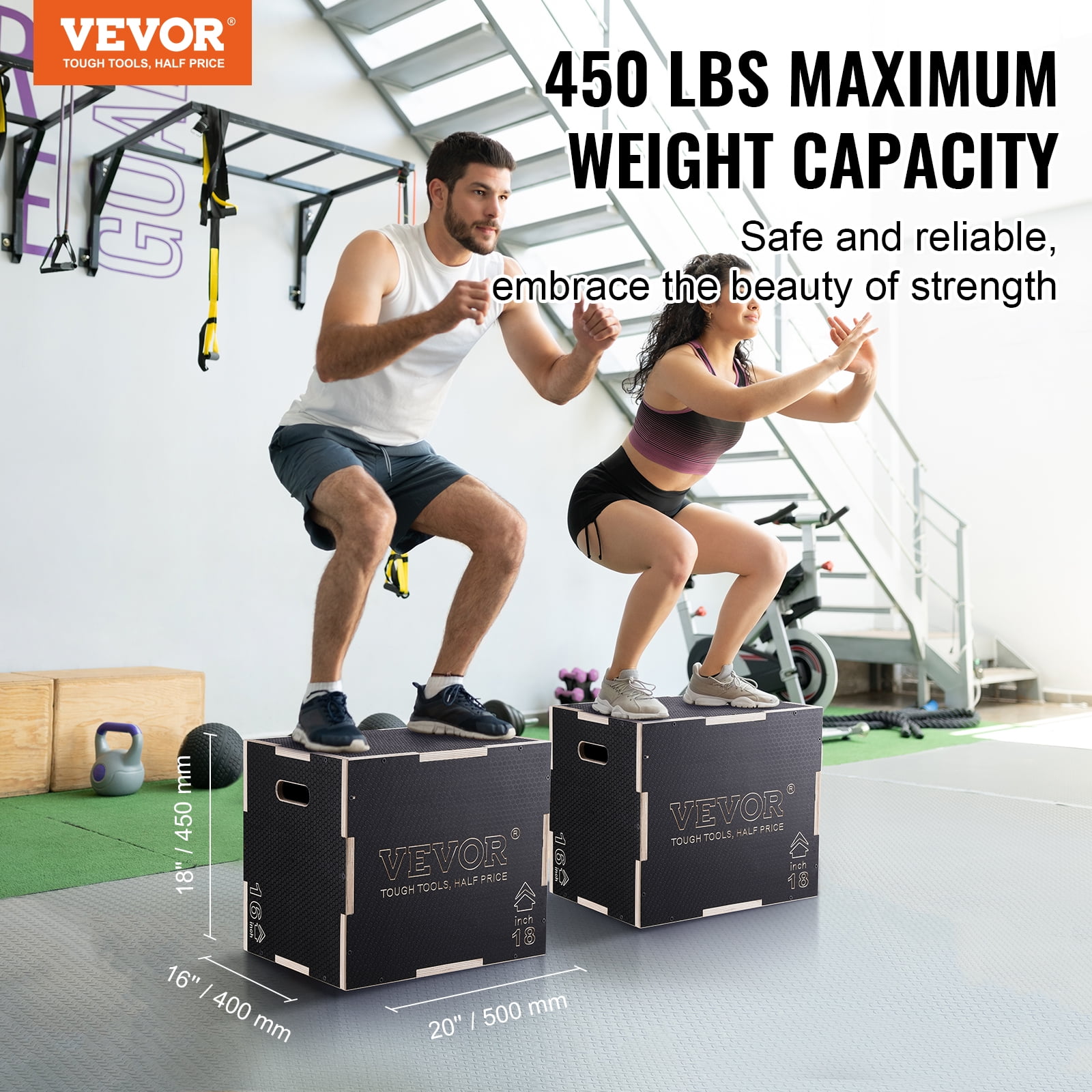 KFFKFF 20/18/16 Inch 3 in 1 Plyometric Jump Box Fitness Exercise Plyo Box Wooden