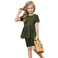 thumbnail image 4 of Toddler Kids Girls Two Piece Set, Cute Solid Color Loose Soft Short Sleeve Dress Long Tops Yoga Leggings Shorts Suit Pant Sets for Women Dressy Green 10Y, 4 of 8