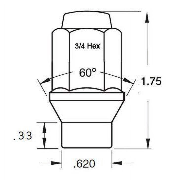 20 ET Conical Bulge Long Lug Nuts 1/2"-20 with Offset Washers 0.33" Shank 0.62" Dia 1.75" Length
