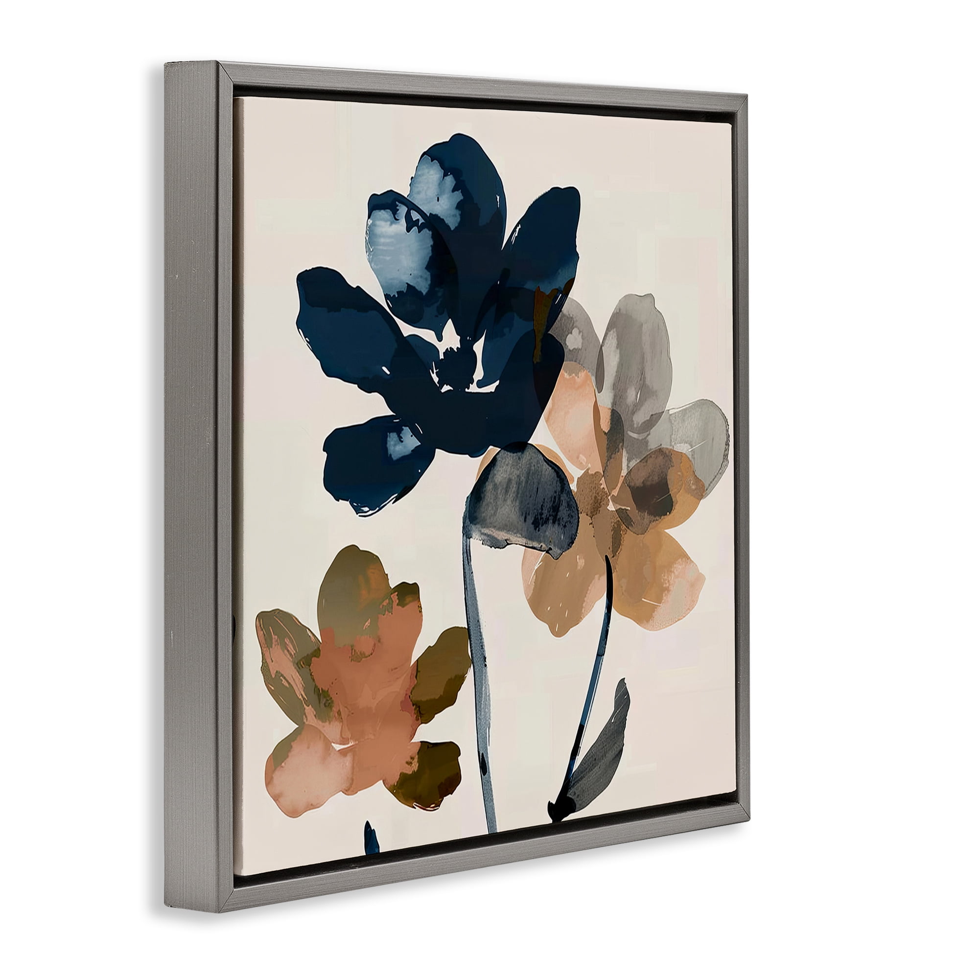 Stupell Industries Abstract Earth Tone Blooms Plants & Flowers Painting Gray Floater Framed Canvas Art Print Wall Art, 18 x 18