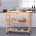 thumbnail image 3 of HOMCOM 42" Kitchen Trolley Cart Rolling Island Utility Serving Cart with 2 Drawers and 3-Tier Shelf Pine Wood, 3 of 10
