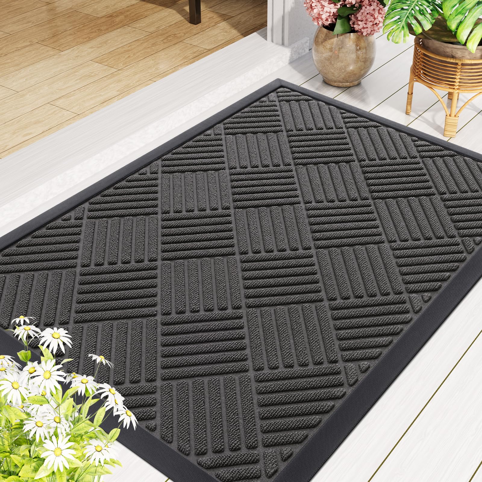 Smiry Front Door Mats For Inside, Low Profile Heavy Duty Outdoor Doormats, Non Slip Dirt Trapper Entryway Mat, 47x32, Grey