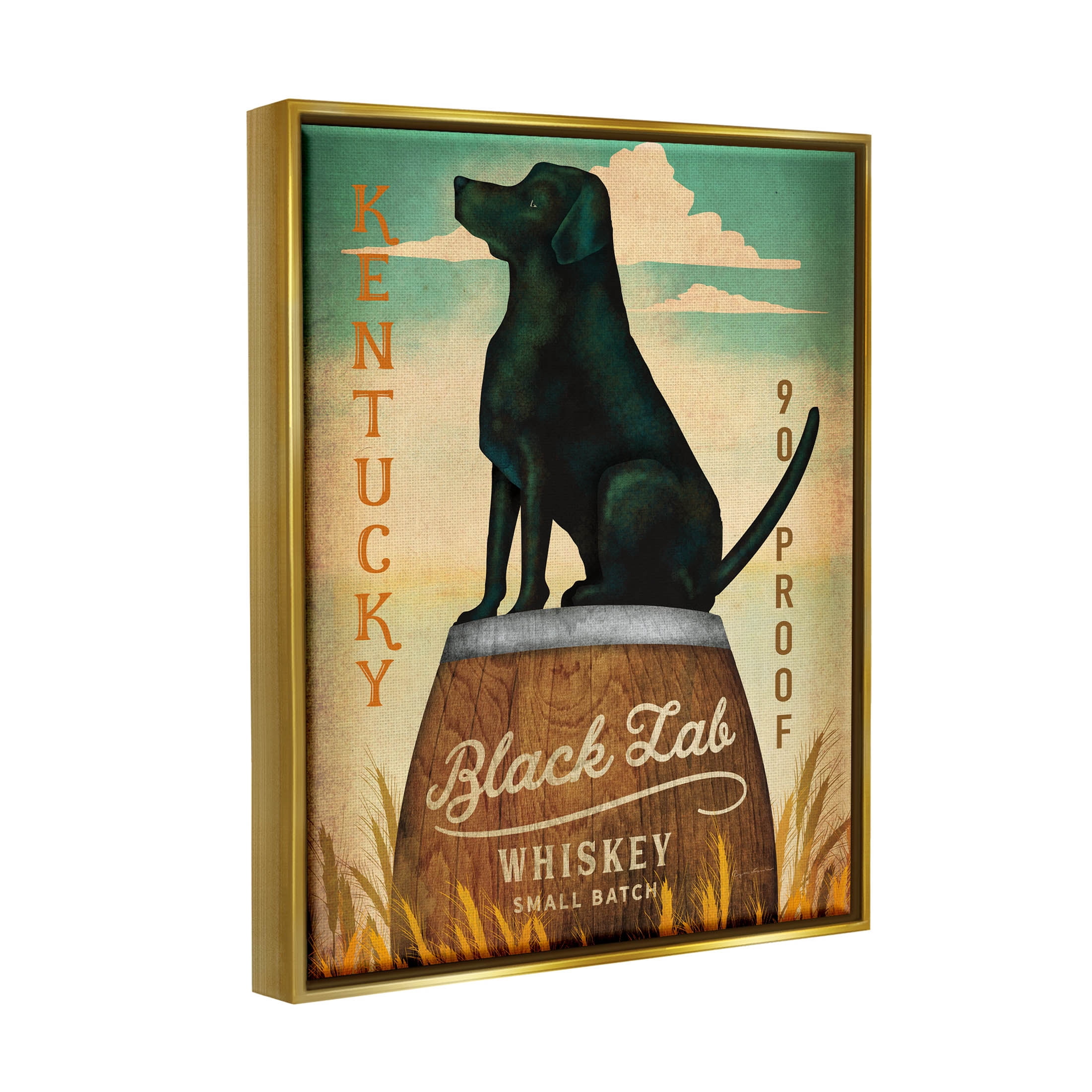 Stupell Industries Black Lab Whiskey Vintage Brewing Sign Graphic Art Metallic Gold Floating Framed Canvas Print Wall Art, Design by Ryan Fowler