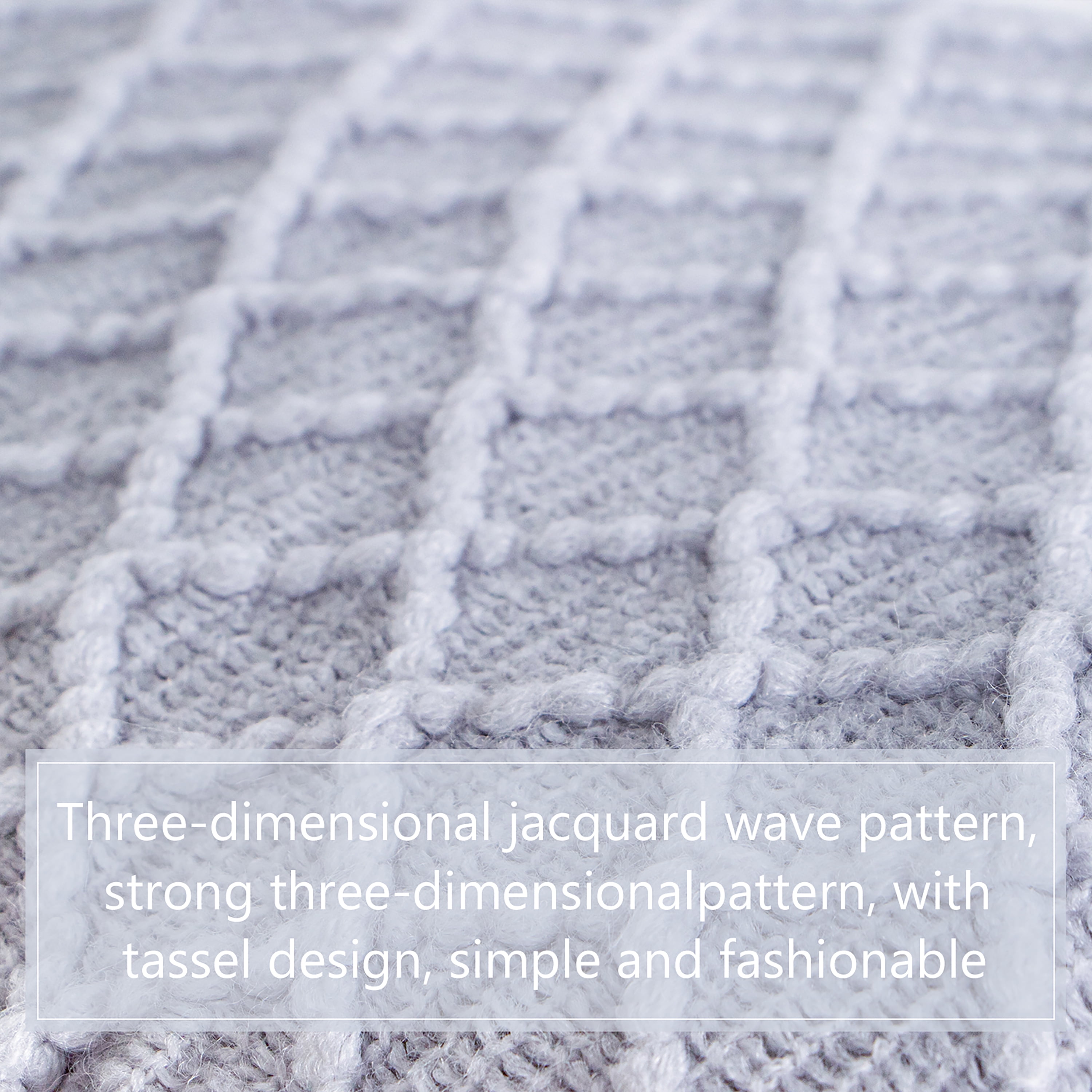 Ntbay Acrylic Knitted Throw Blanket with 7" Tassels, Lightweight and Soft Cozy Decorative Woven Blanket for Travel, Couch, Bed, Sofa, 51" x 67", Light Gray Checkered