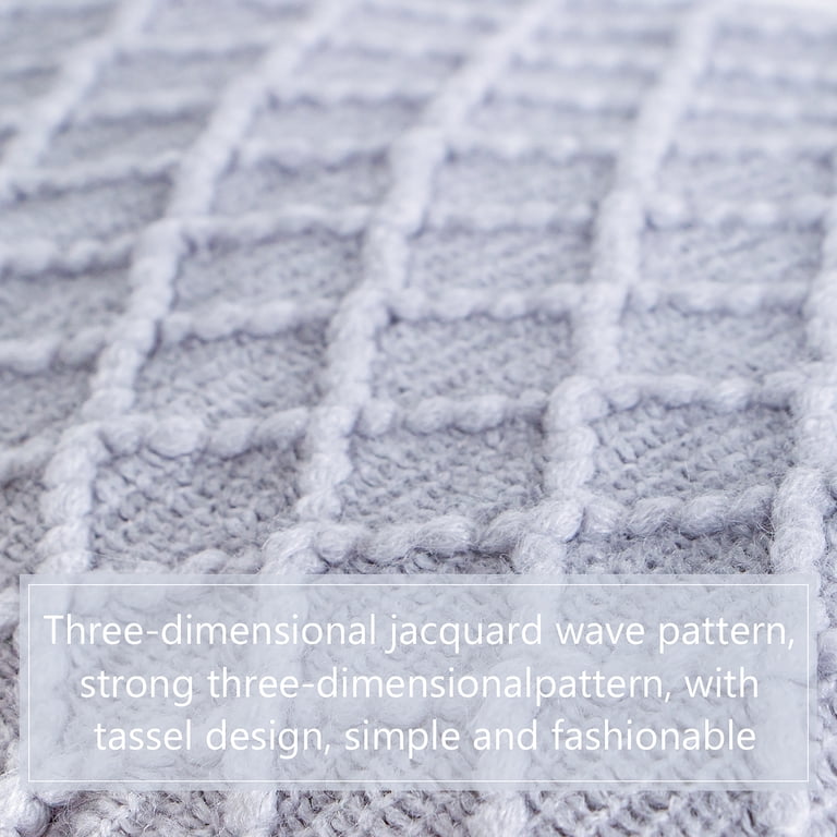 NT Bay Acrylic Knit Throw Blanket with Tassels, Gray photo 6