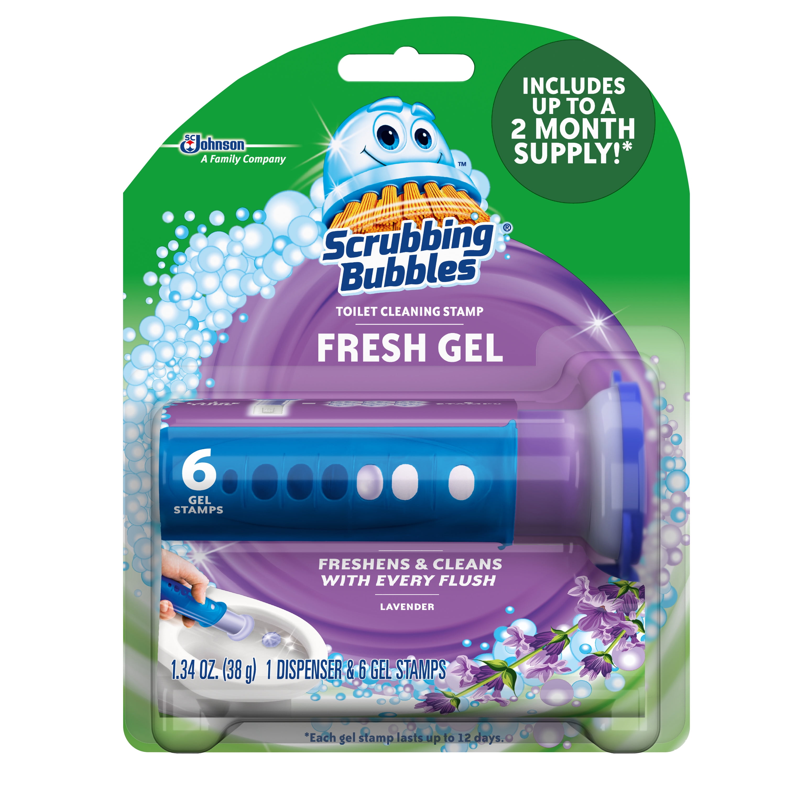 Scrubbing Bubbles Fresh Gel Toilet Cleaning Stamp, Lavender, Dispenser