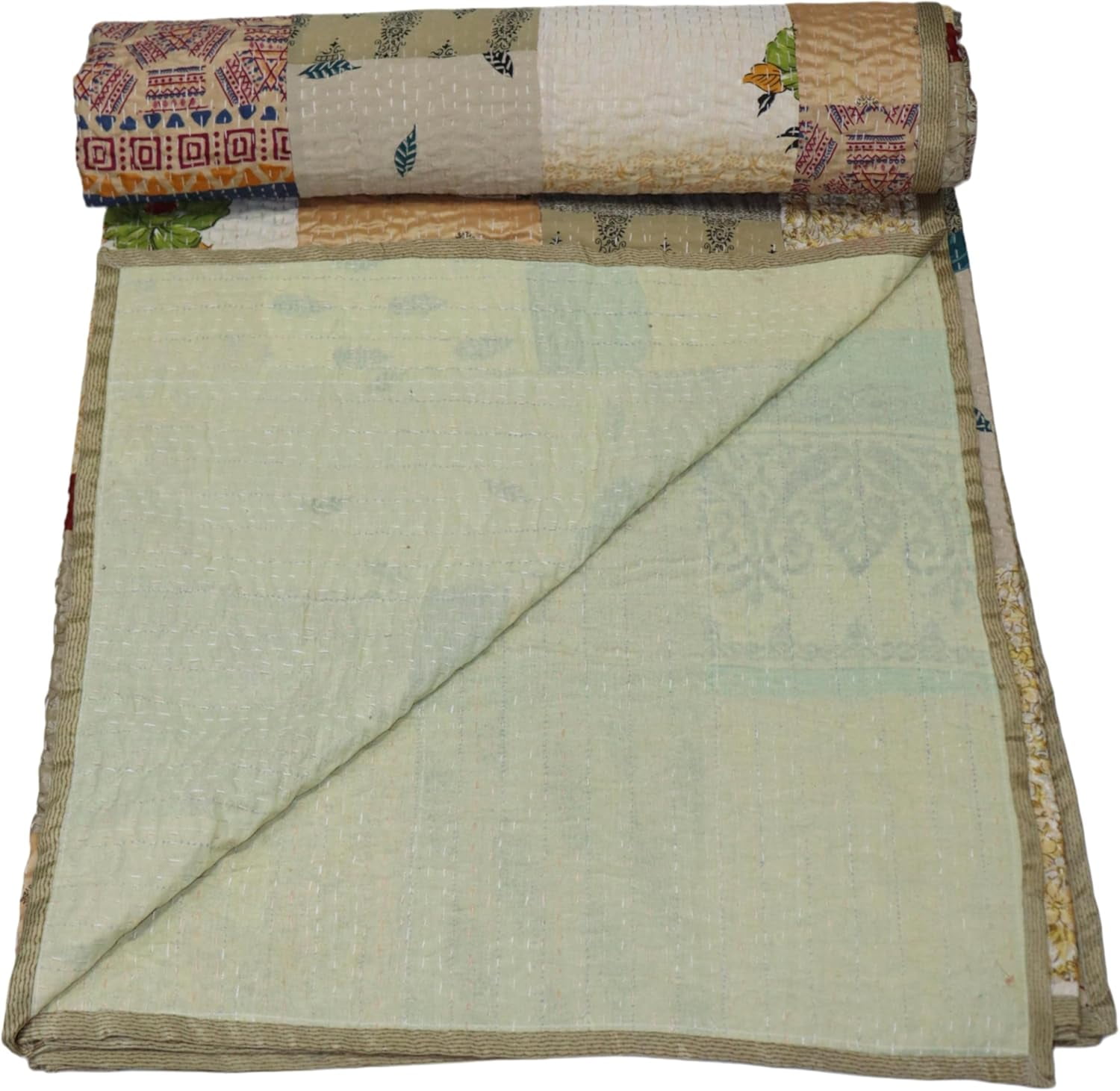 Trademoon Indian Handmade Cotton Kantha Quilt, Village Gudri , Bedspread , Blanket Size ( Double 90" x 108")