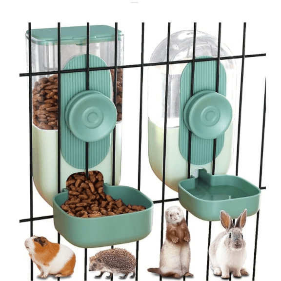 35oz Hanging Automatic Pet Food Water Dispenser, Auto Gravity Pet Feeder and Waterer Set, Cage Cat Food Bowl Dog Feeding Station for Puppy and Kitten Rabbit Chinchilla Hedgehog Ferret (Green)