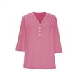 thumbnail image 4 of Women Plus Size Tops V Neck 3/4 Sleeve Casual Tshirts Loose Basic Tunic Tees Pink,4XL, 4 of 6
