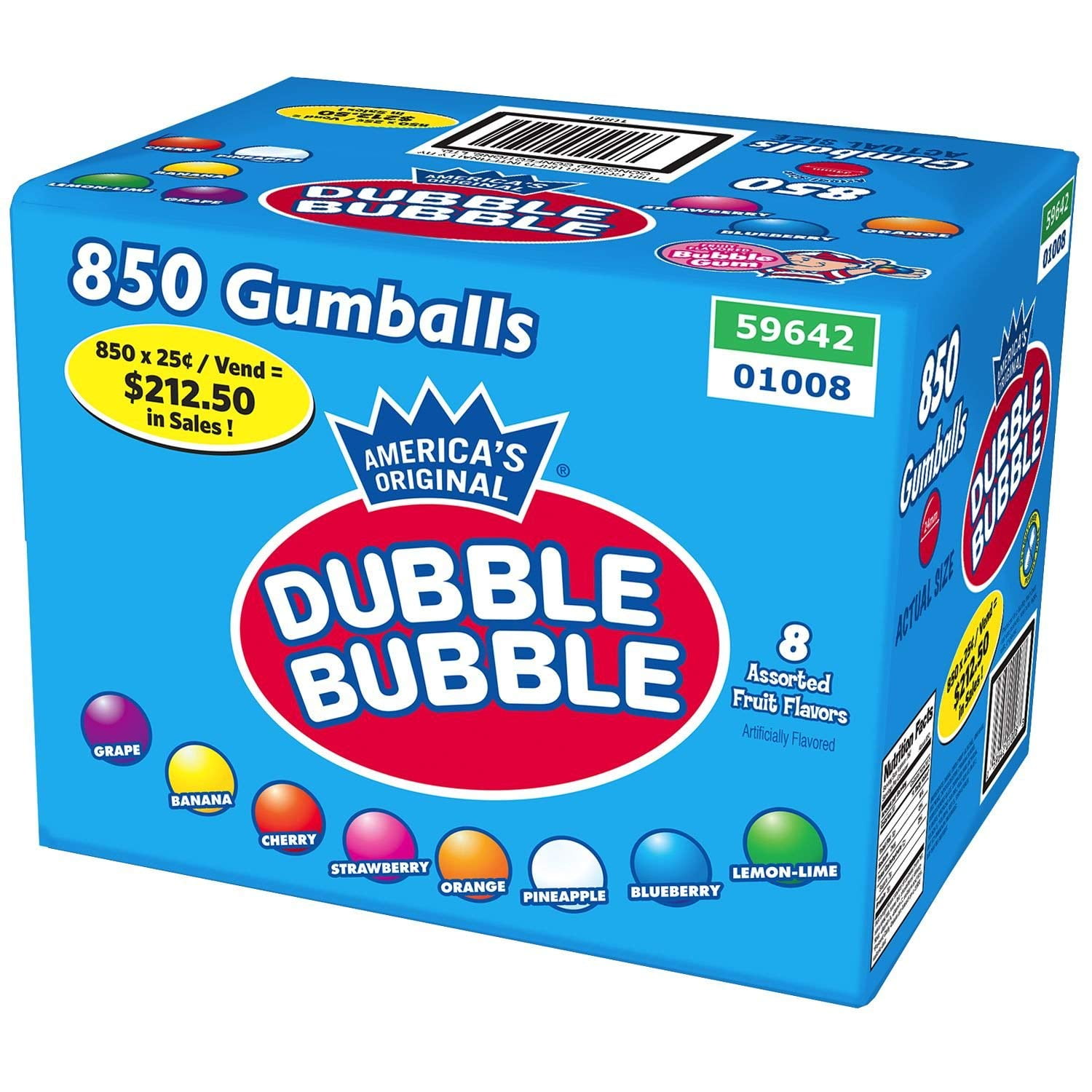 850 FANCY FRUIT Dubble Bubble GUMBALLS shaped candy gum ball 24mm vending double 