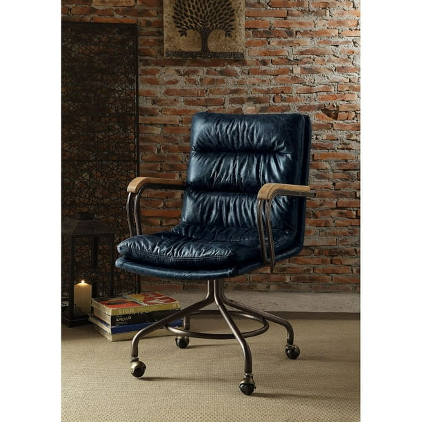 Vintage Desk Chair Pu Leather Office With Casters Wooden Armrest Com Vintage Desk Chair Pu Leather Office, Vintage Office Chair Casters