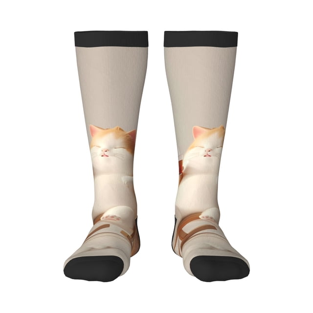 Gaeub Chaussettes Relaxantes avec Imprimé Chat et Thé, Chaussettes Hautes Extensibles pour Hommes, Femmes, Adolescents, Chaussettes de Softball pour Randonnée, Sport
