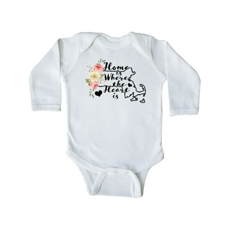

Inktastic Massachusetts Home is Where The Heart is with Watercolor Floral Gift Baby Girl Long Sleeve Bodysuit