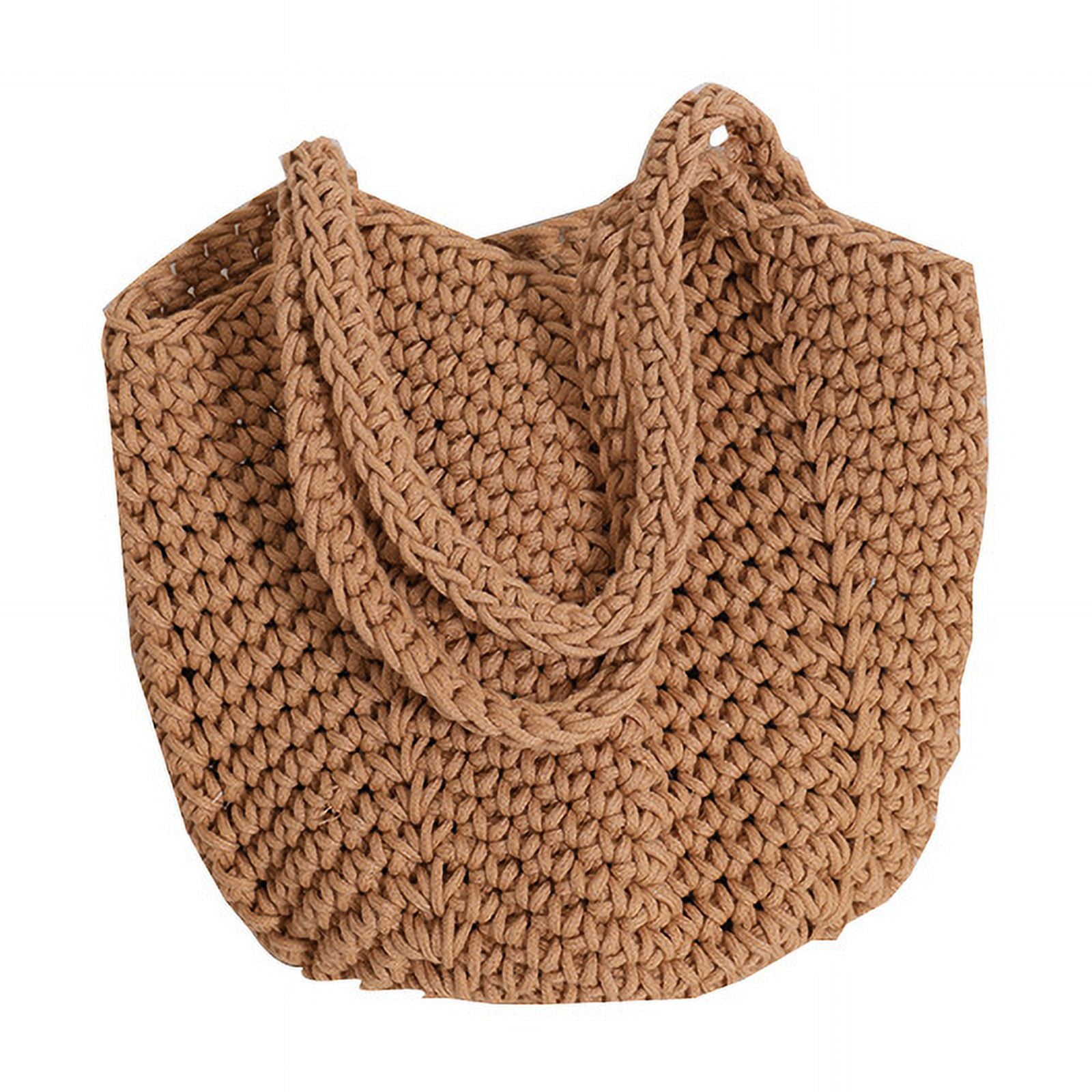 HMSHA Retro Single Shoulder Cotton Thread Woven Bag, New Crochet Woven Handbag, Beach Vacation Beach Bag