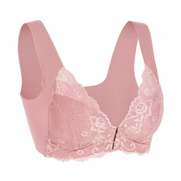Floral Lace Front Closure Push Up Padded Underwire Bra with Racerback