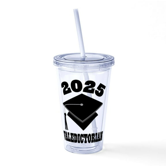 CafePress - Class Of 2025 Valedictorian - 16 Ounce Classic Clear Insulated Double Wall Tumbler Cup with Lid Straw , Reusable