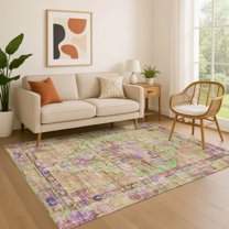 Addison Rugs Mayfield Premium Machine Washable Traditional Global Lime Rectangle Rug, 3' x 5'
