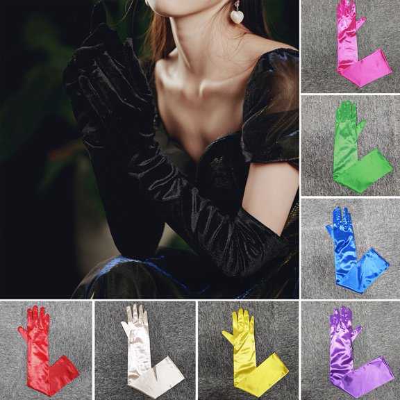 Yesbay 1 Pair Long Gloves Silky Material Fancy Dress Gloves Wedding Dress Photography Accessories