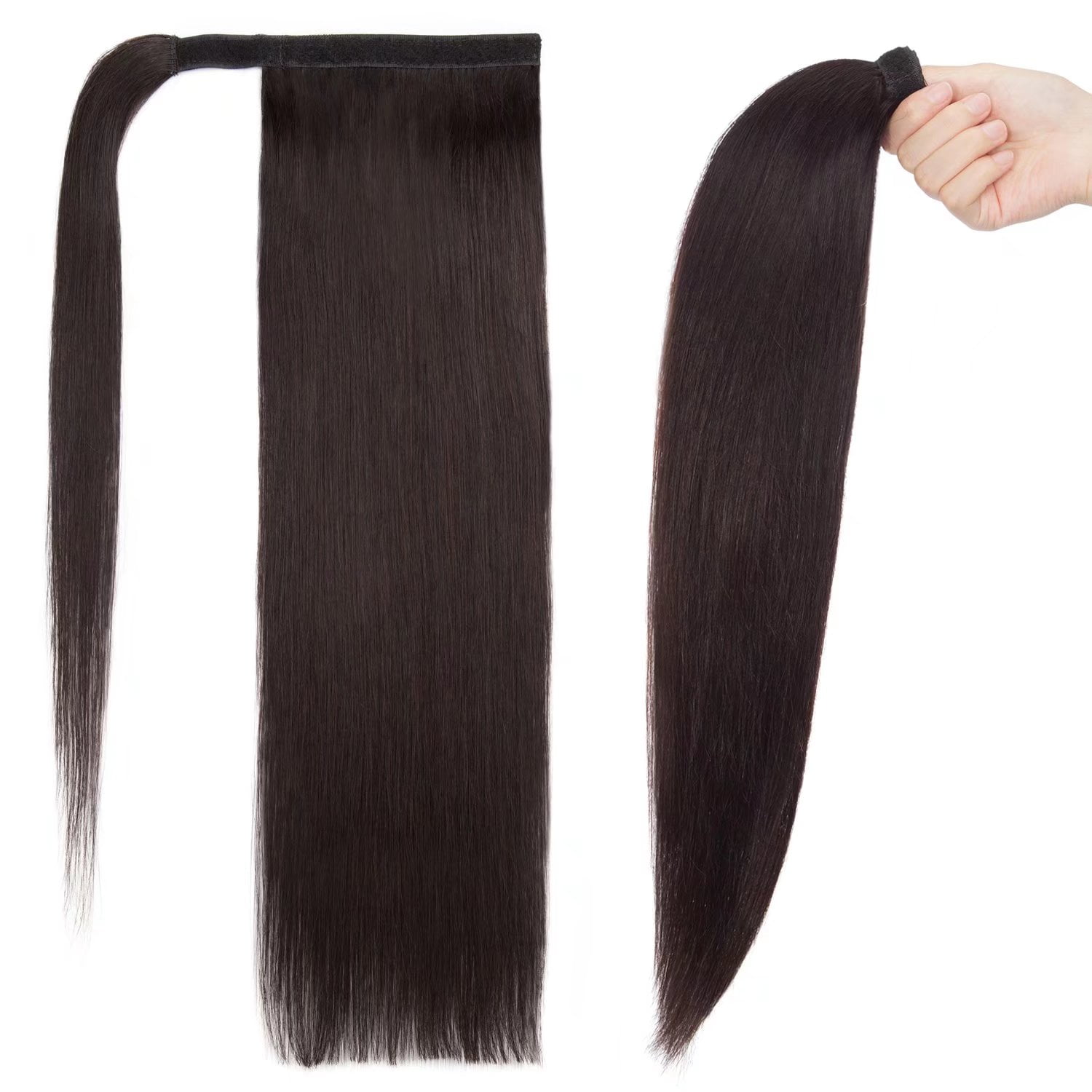 Benehair Wrap Around Ponytail Human Hair Extensions Silky Straight Ponytail Extension With Comb Clip in Human Hair for Women #1b Off Blach 14inch/80g