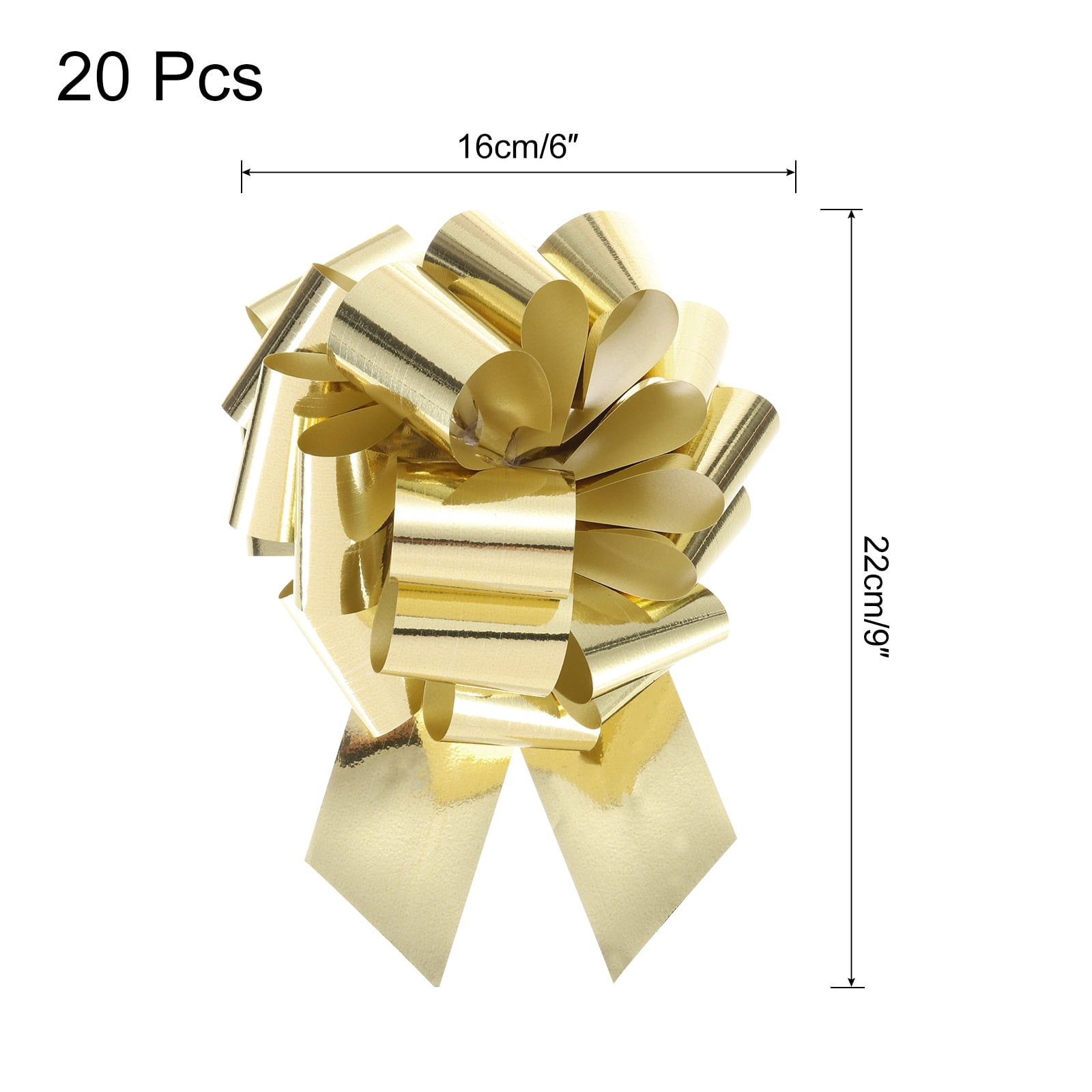 Uxcell 20pcs 8 Inch Metallic Large Big Pull Bow Gift Wrapping Bows Ribbon, Gold