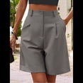 thumbnail image 3 of Pantalones Cortos de Verano para Mujer, con Cintura Elástica, Pierna y Hasta la Rodilla, con Bolsillos, Color Gris Oscuro M, 3 of 4