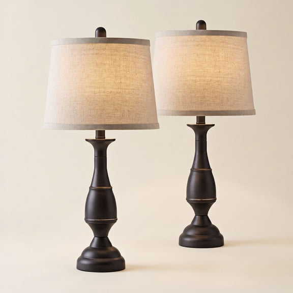 Regency Hill Ben Rustic Farmhouse Table Lamps 25" High Set of 2 Dark Bronze Metal Beige Linen Drum Shade for Bedroom Living Room Bedside Nightstand