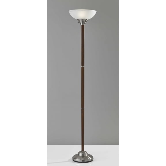 Deco Torchiere in Walnut Wood and Satin Steel Metal