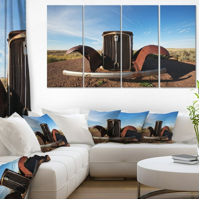 Retro Car under Calm Blue Sky - Oversized Landscape Canvas Art