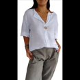 thumbnail image 2 of Camisa de para Mujer, Cuello en V, Botones, Blusa , Mangas 3/4, Informal, Holgada, Estilo Túnica, Camisetas de Verano. M, 2 of 8