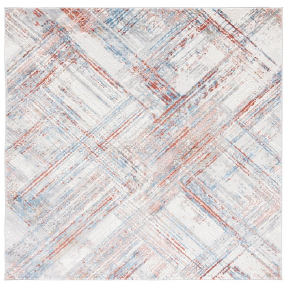 SAFAVIEH Shivan Melanie Abstract Brush Area Rug, Ivory/Rust, 6'7" x 6'7" Square