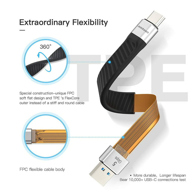 UC-020-TPC, Cable USB corto - USB-C de carga rápida 3.0, 30cm, Transferencia de datos, Android Auto