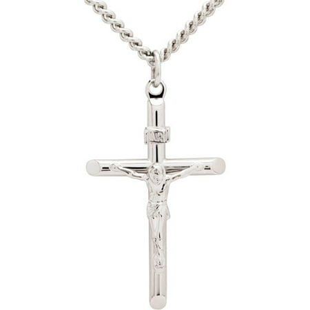 Crucifix Cross Sterling Silver Pendant, 24"