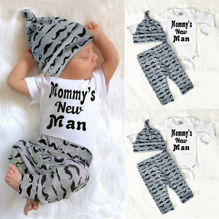 Newborn Infant Baby Boy Cotton Tops Romper+Pants Legging+Hat Outfits Clothes Set