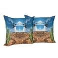 thumbnail image 6 of Ambesonne Nature Throw Pillow Cover 2 Pack, Windmill and Exotic Cactus, 20", Blue and Brown, 6 of 6