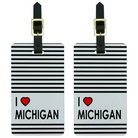 I Love Heart Michigan Luggage Tags Suitcase Carry-On ID, Set of 2